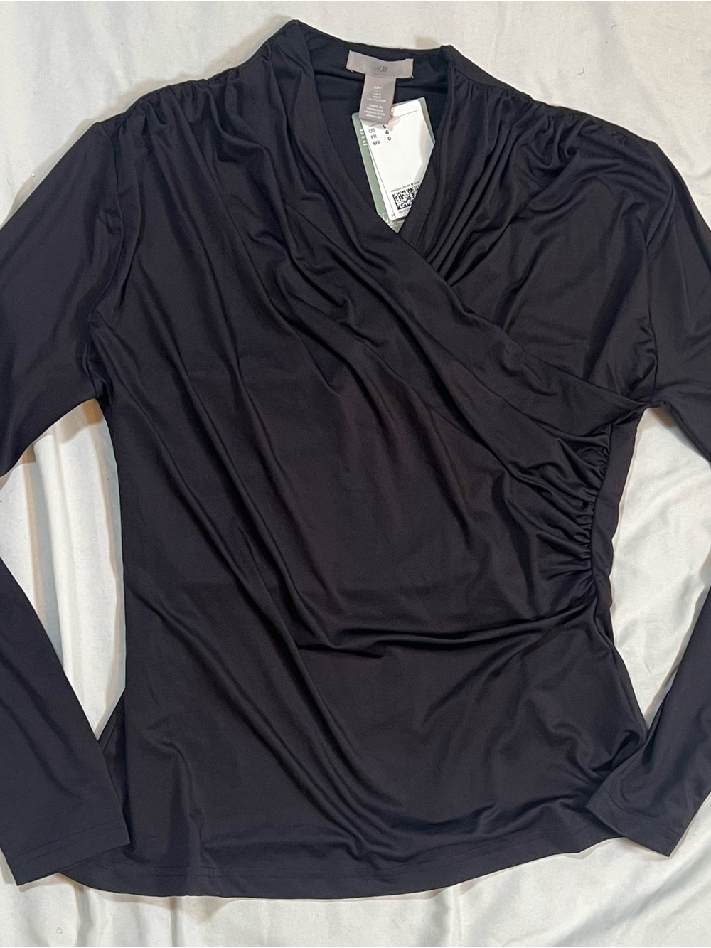 NWT H&M Black Draped Wrap-Front Long Sleeve Top